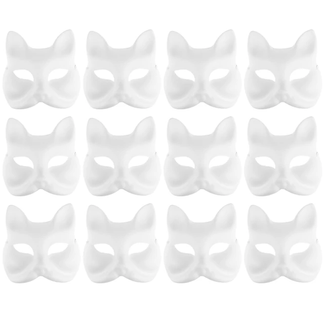 LOGOFUN 20 Pcs Cat Masks for Kids Therian Mask White Paper Blank DIY  Unpainted Animal Mask Cosplay Halloween Masquerade Party Costume Accessory