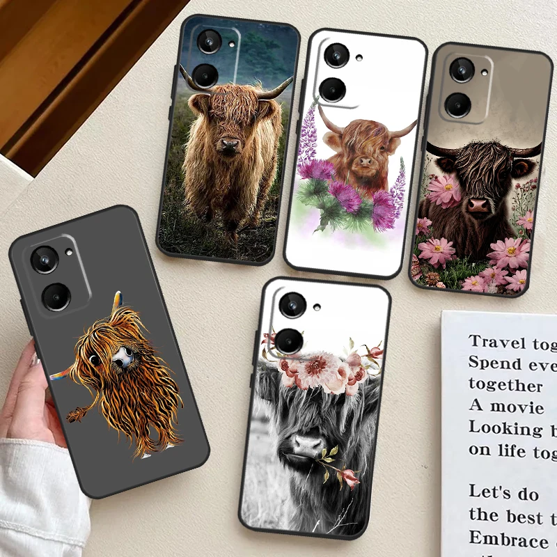 Highland Cow Arte Scozzese Per Realme 12 Pro Plus 11 9 10 C55 C53 C51 C33 C31 C30 C25S C21Y C15 C11 Gt Neo 5 Gt5 Case