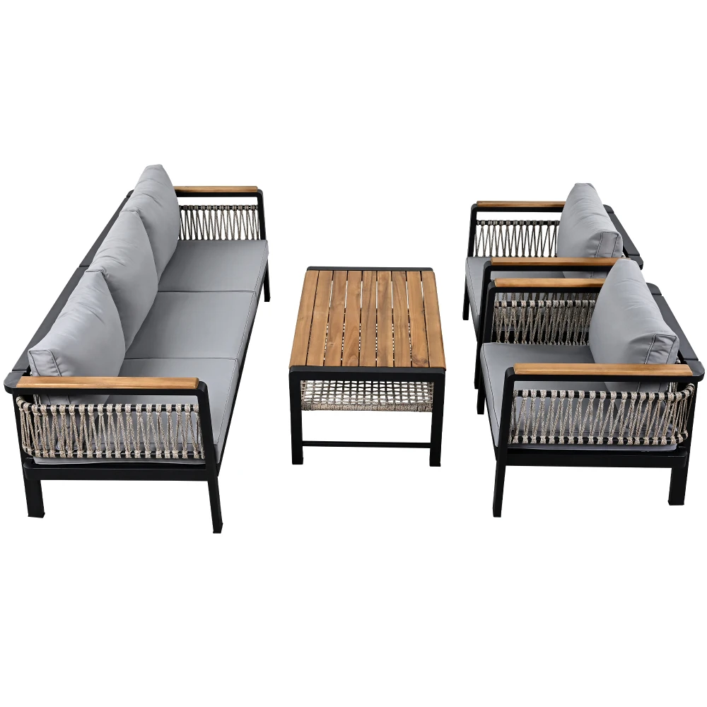 4 Pieces Outdoor Sectional Sofa Set 5-person Patio Seating Group Outdoor Cnversation Set with Cushions and a Coffee Table
