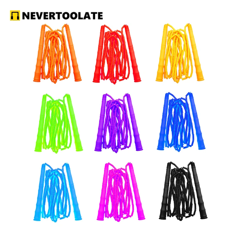 NEVERTOOLATE NO LOGO PVC beads long handle PURE BLACK  BEADED ROPE 3 meter skipping rope soft PVC beads adult skill tricks 2