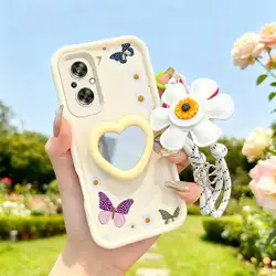 3 - Piece Set: Vibrant Butterfly Phone Case with Lanyard & Craft Embellishments for OPPO F15 (WHITE)