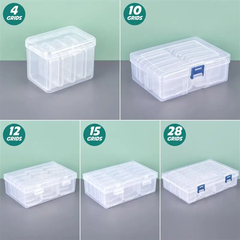 4/10/12/15/28 Grid Nail Art Jewelry Storage Boxes Set Transparent Plastic Case DIY Organizer Earrings Rings Beads Button Craft