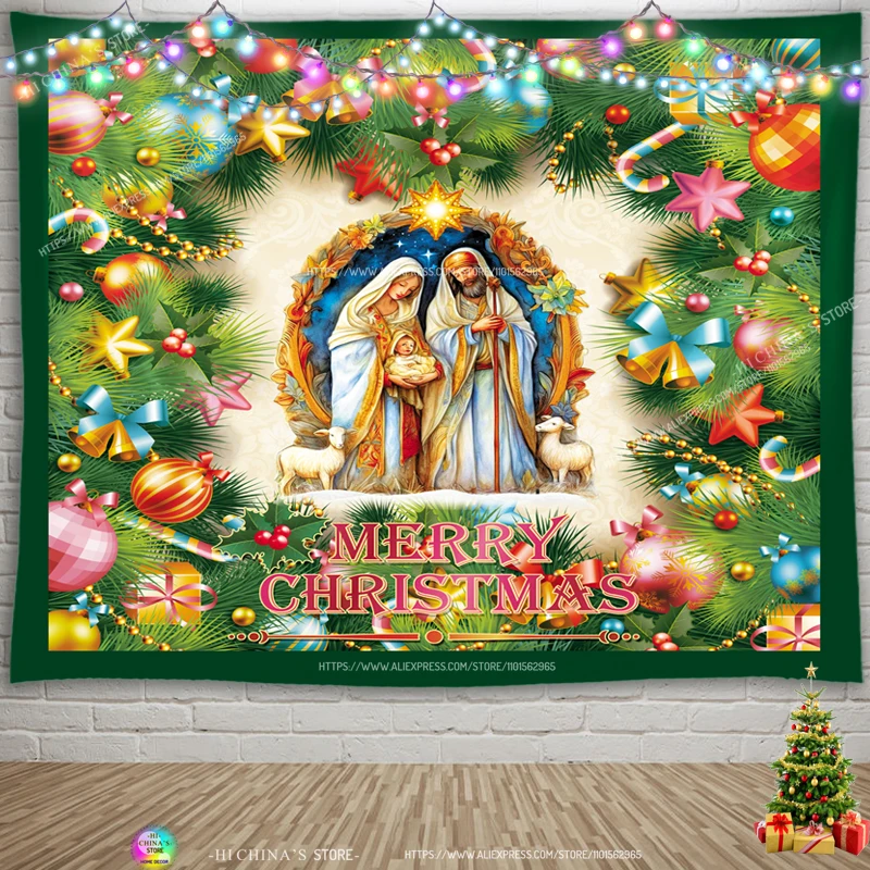 Weihnachten Wandteppiche Krippe Wandteppich Hängen Jesus Geburt Ostern Weihnachten Home Decor Christus Heiraten Zimmer Dekoration – Detail 6