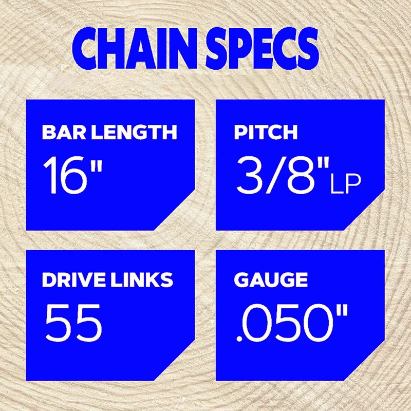 Chainsaw Chain 16 Inch 3/8 LP .050 Gauge 55 Drive Links Semi Chisel chainsaw chain
