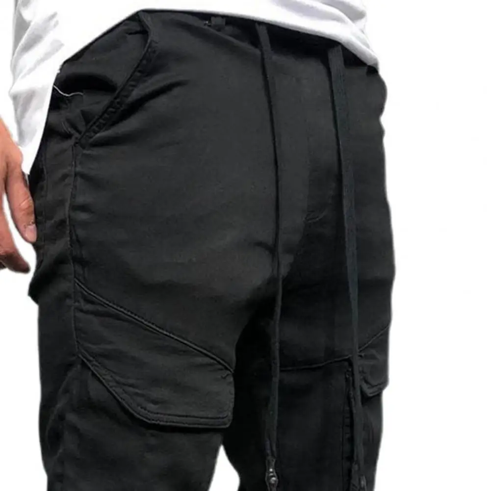 Description Picture 2 of itemFashion Training Slacks Slim Fit Skin-Touch Solid Color Drawstring Men Cargo Pants Long Fitness Pants for Mountain Climbing