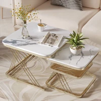 Rosahqnda – ensemble de 2 tables basses, table de canapé, table d'appoint, structure en fer, aspect marbre, pour salon, balcon, bureau, noir et or 2
