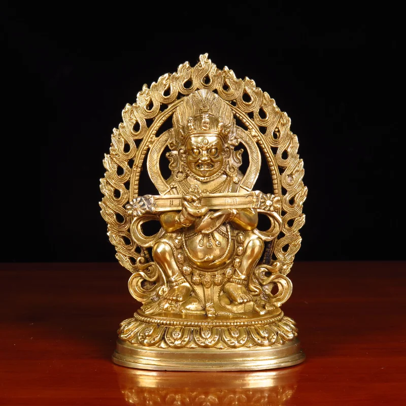 

17CM Buddhism Good Buddha brass statue HOME family effective protection Tibetan Two arm Mahakala Bernagchen Buddha brass statue