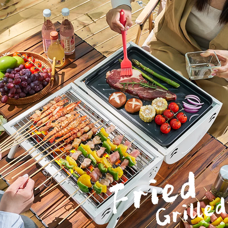 Portable Dual Purpose BBQ Grill Heating Stoves Multifunction Camping Barbecue Grill Rack Net Firewood Stove Ironwork BBQ barbecue grill barbecue stove barbecue charcoal stove barbecue electric stove