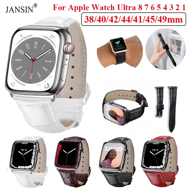 Genuine Leather For Apple Watch 8 Ultra 7 6 5 4 3 Crocodile Pattern