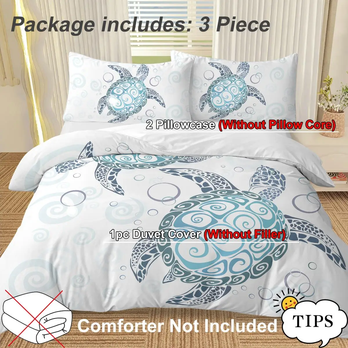 Aqua Teal Sea Bedding Set - 3PC Full Duvet Cover & 2 Pillowcases, Ocean-Themed Comforter for Beach Lovers 3