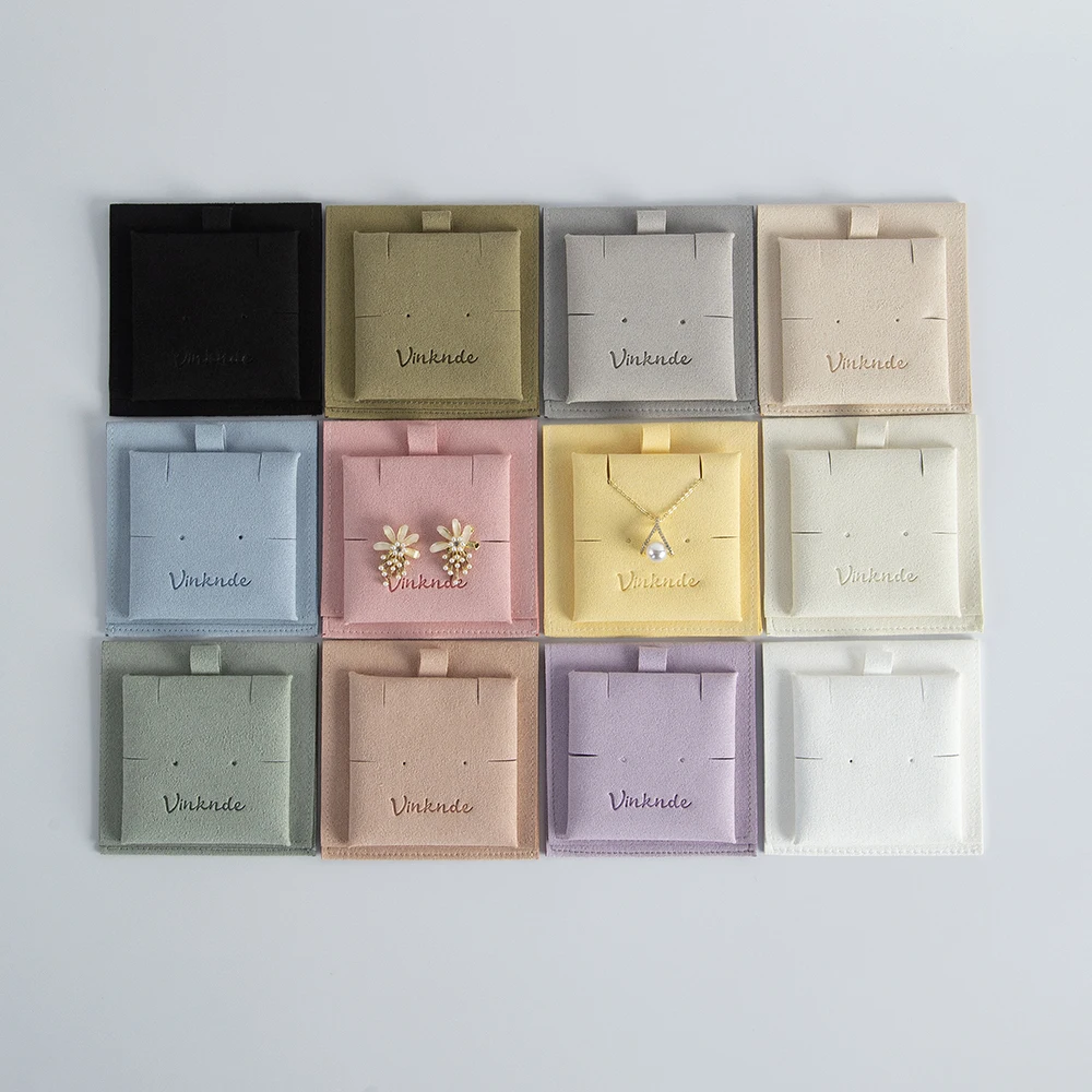 Custom Logo Printed Gift Necklace Jewellery Packaging Bag Envelope Microfiber Jewelry Earrings Organizer Pouch with Card Insert