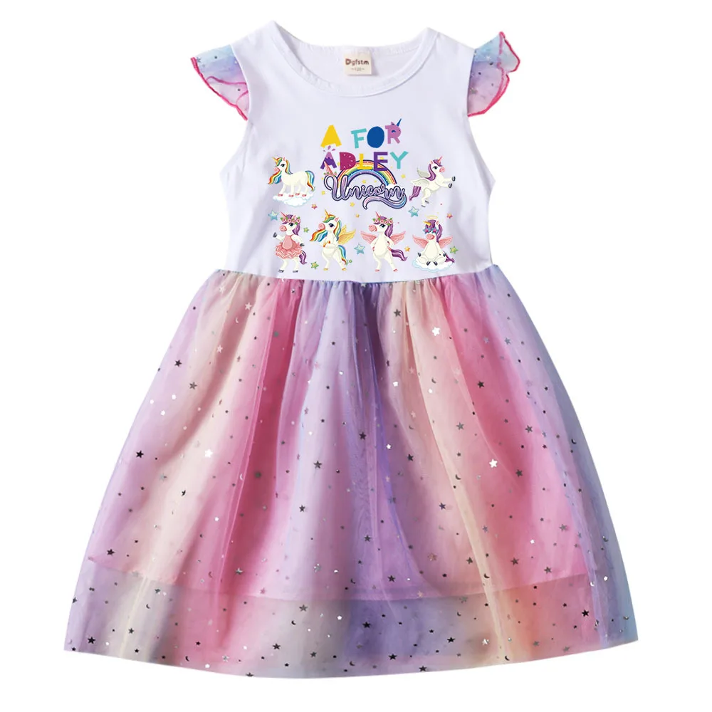 

A for Adley Dress Kids Christmas TShirt Mesh Sequin Dresses Toddler Girls Princess Vestidos Children Wedding Party Clothes