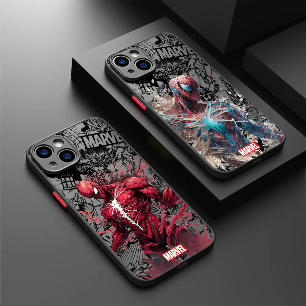 Custodia Opaca Per Apple Iphone Xs Max 11 Pro 13 Mini 12 Se 7 8 Plus 14 Pro Max 15 Pro Xr Marvel Retro Spiderman Ironman