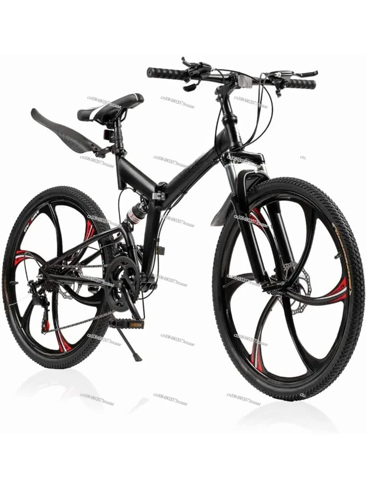 

26-inch Folding Mountain Bike - 21 Speeds, Full Suspension, High-Carbon Steel, Dual Disc Brakes, Anti-Slip