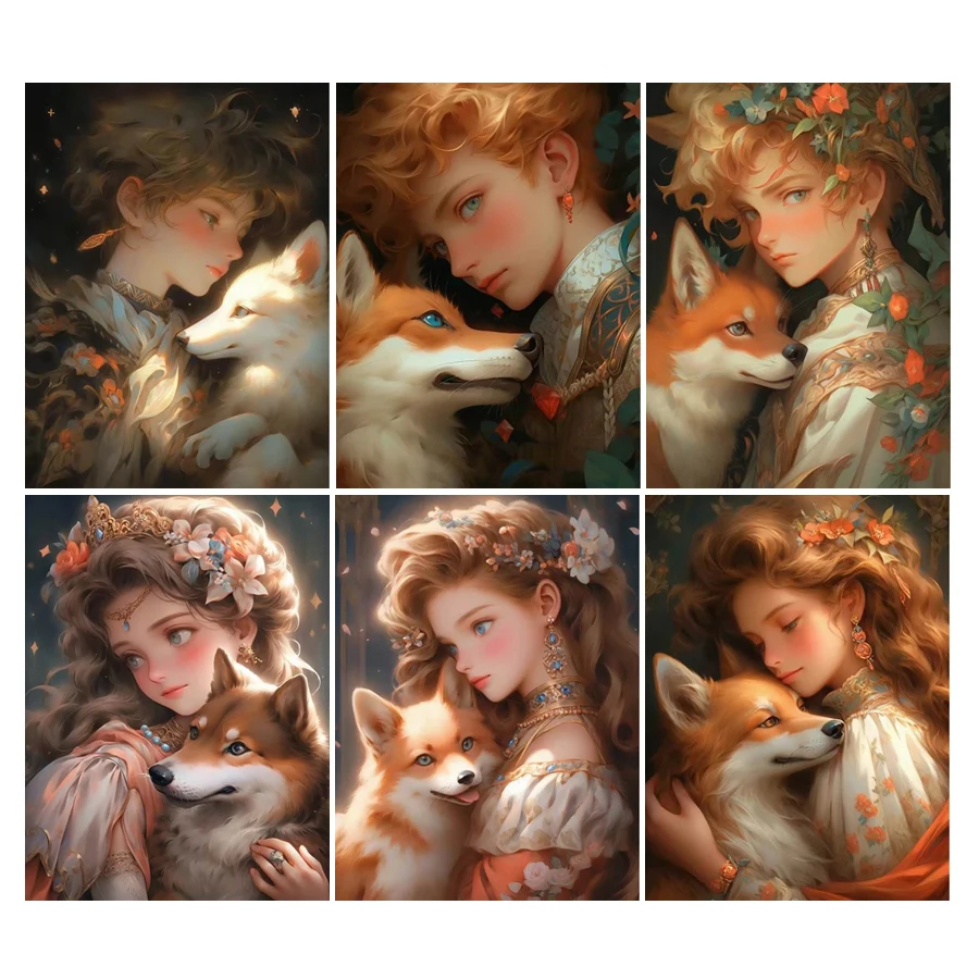 

Алмазная живопись Принцесса Принц и животное лиса своими руками полная мозаика вышивка крестиком Искусство вышивка картина Настенный декор