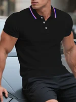 1pc hommes été confortable haut décontracté, à la mode classique Simple affaires décontracté bouton Polo t-shirt pour hommes 3