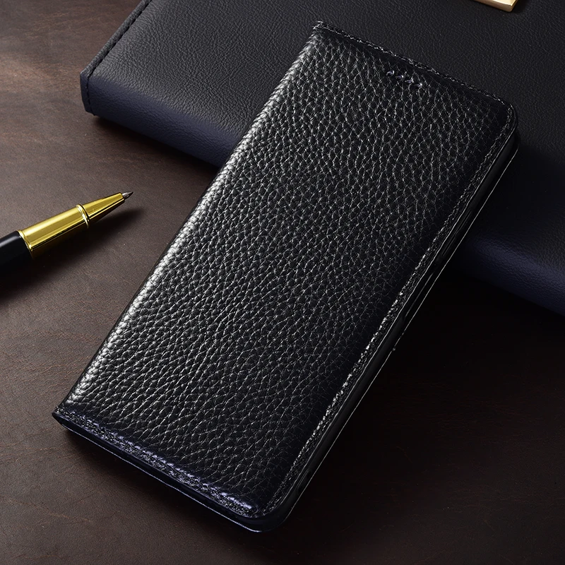 Litchi Genuine Leather Flip Phone Case Cover