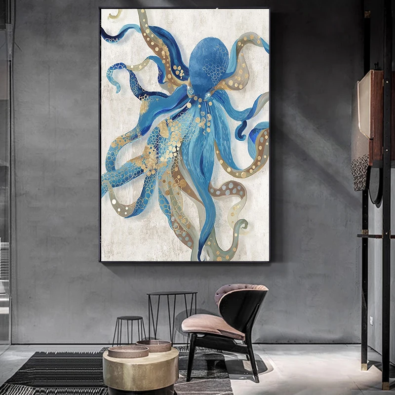 

Watercolor Canvas Art Painting Nordic Octopus Animal Posters and Prints Wall Art Home Decor Picture for Kids Room Cuadros