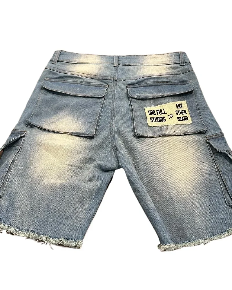Retro Gothic Trend American New Letter Embroidery Tooling Denim Shorts Y2K Harajuku Hip Hop Loose Sports Shorts Street Wear