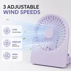 Compact USB Rechargeable Desk Fan with Cellphone Holder - 3 - Speed, Low Noise, Portable Air Cooler - No plug (PURPLE)