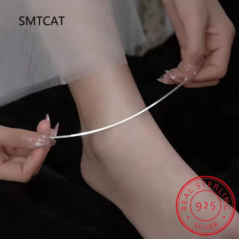 Anklet bracelets silver anklets ankle chain 925 sterling silver minimalist glossy snake bone anklet for women beach summer charm party jewelry accessories