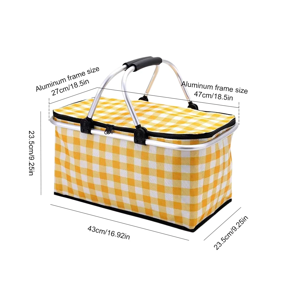 30L Camping Picnic Basket Waterproof Foil Folding Thermal Insulated Bag Lunch Box Basket Food Carrier for Camping Picnic Travel