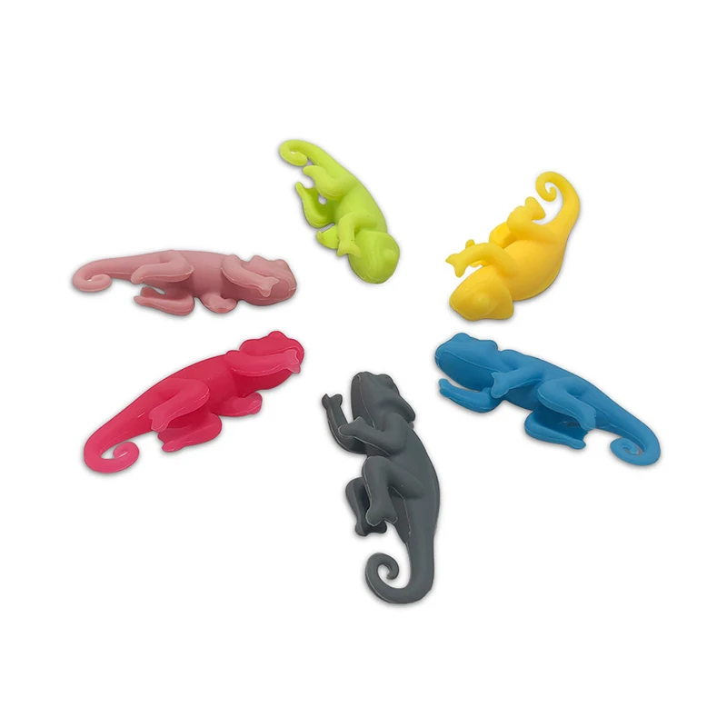 6Pcs/Set Chameleon Shape Wine Glass Markers Drinking Cup Identifier Sign Mark Food Grade Silicone Party Supplies