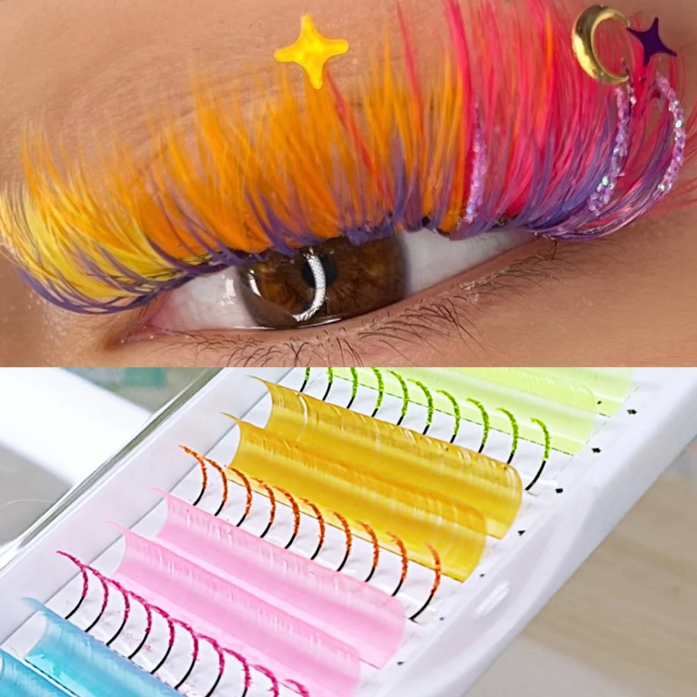 Mischen Farbe Fluoreszenz Glitter falsche Wimpern verlängerung natürliche weiche individuelle Wimpern Faux Nerz Seide gefälschte Wimpern für Party Make-up – Detail 1