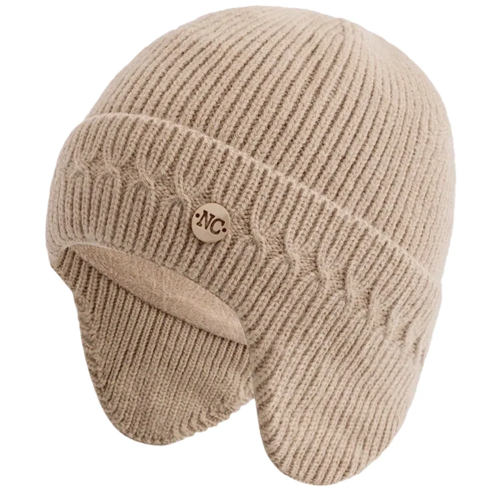 Unisex NC Metall dekorative Wintermützen mit Ohrenklappe Plüschfell gefüttert Männer Frauen Mode warme Beanie Cap lässige Winter Strickmützen – Detail 11