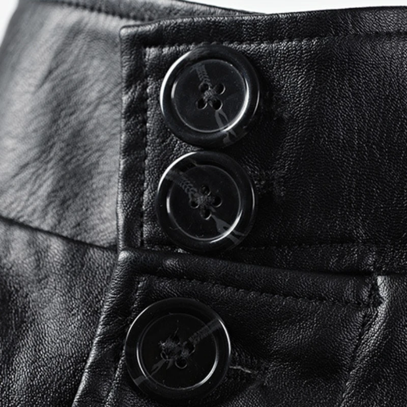 2023 Autumn Winter New Middle-Aged Men Leather Clothing with Stand Collar Men Mid-Length Leisure Loose Black Leather Trench Coat
