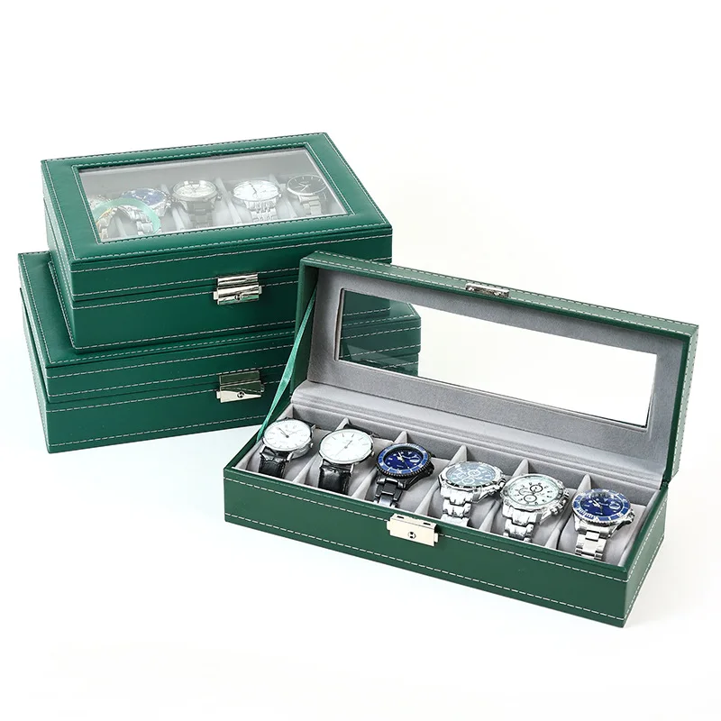 VANSIHO Fashionable Green/Beige/Grey Color 6/10/12 Slots PU Leather Jewelry Watch Box Dustproof Box For Watches Exhibition