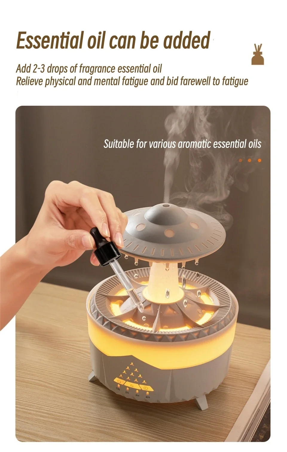 UFO Raindrop Ultrasonic Aroma Diffuser & Humidifier with Remote Control, 350ml, LED Night Light, Timing Function 17 S2f17c37d064e48049d53b9e2dc35f570O