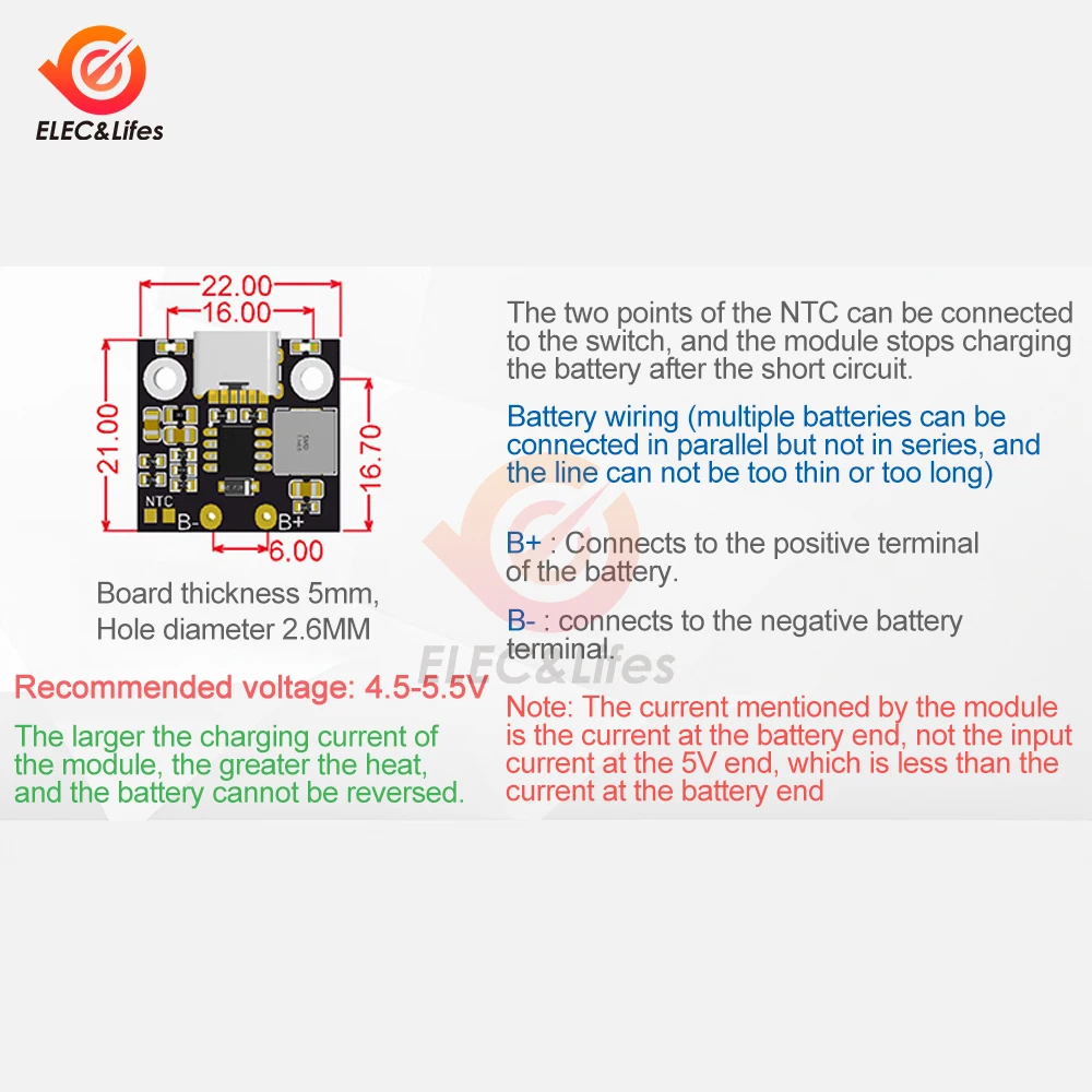 5V 2.8/3.6A Charge Discharge Module 18650 Lithium Battery Charging Boost Power Board Step-up Charge Protection Module Type-C USB 5