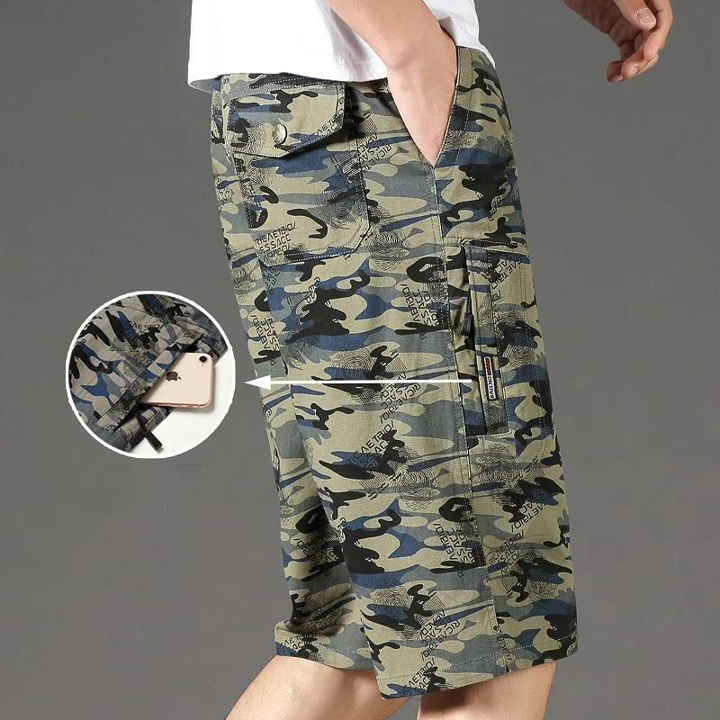 Streetwear Fashion Men Camouflage Casual Cargo Shorts Summer New Y2k Vintage Baggy Outdoor Sports Knee Lenght Straight Pants 4XL