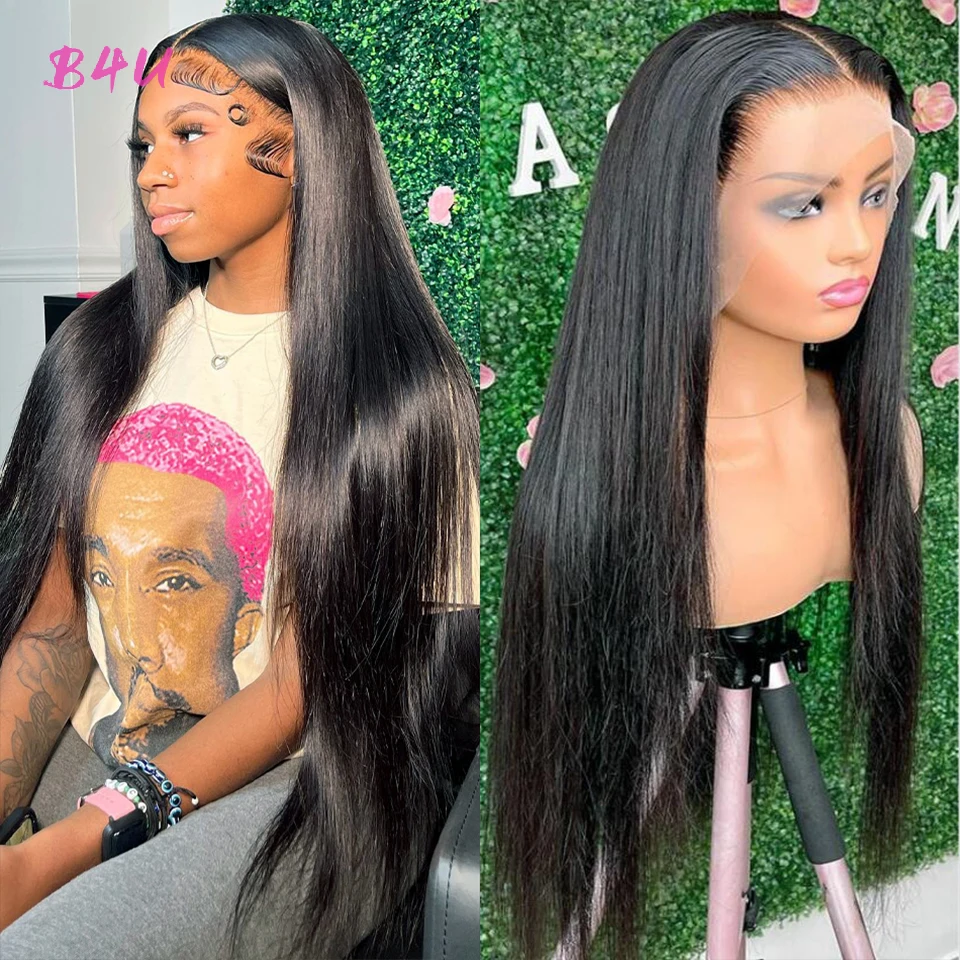 

B4U Hair Straight Lace Front Human Hair Wigs 13X4 Lace Frontal Wig For Black Women 32 Inch Brazilian Remy 4X4 Lace Closure Wig