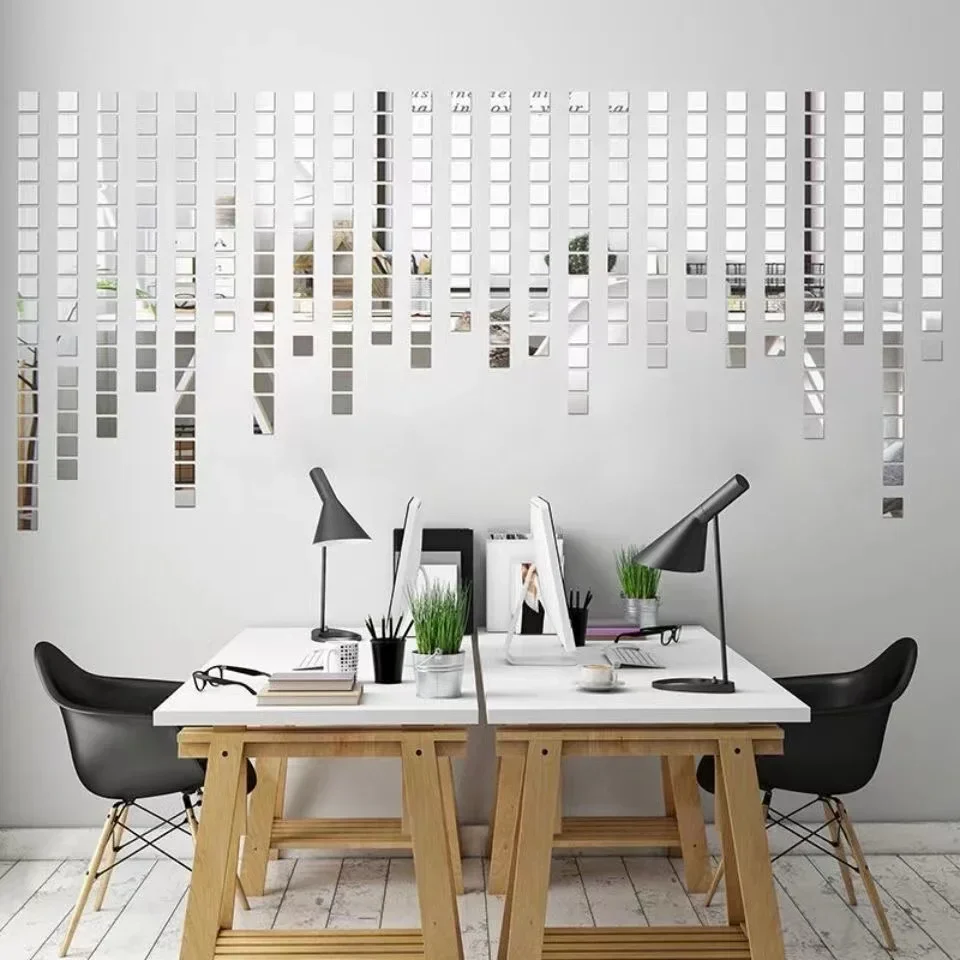 Wall sticker 3D Square Mosaic Mirror Acrylic DIY Mural for Living Room Bedroom Art Home Decor 2/3/4cm Large