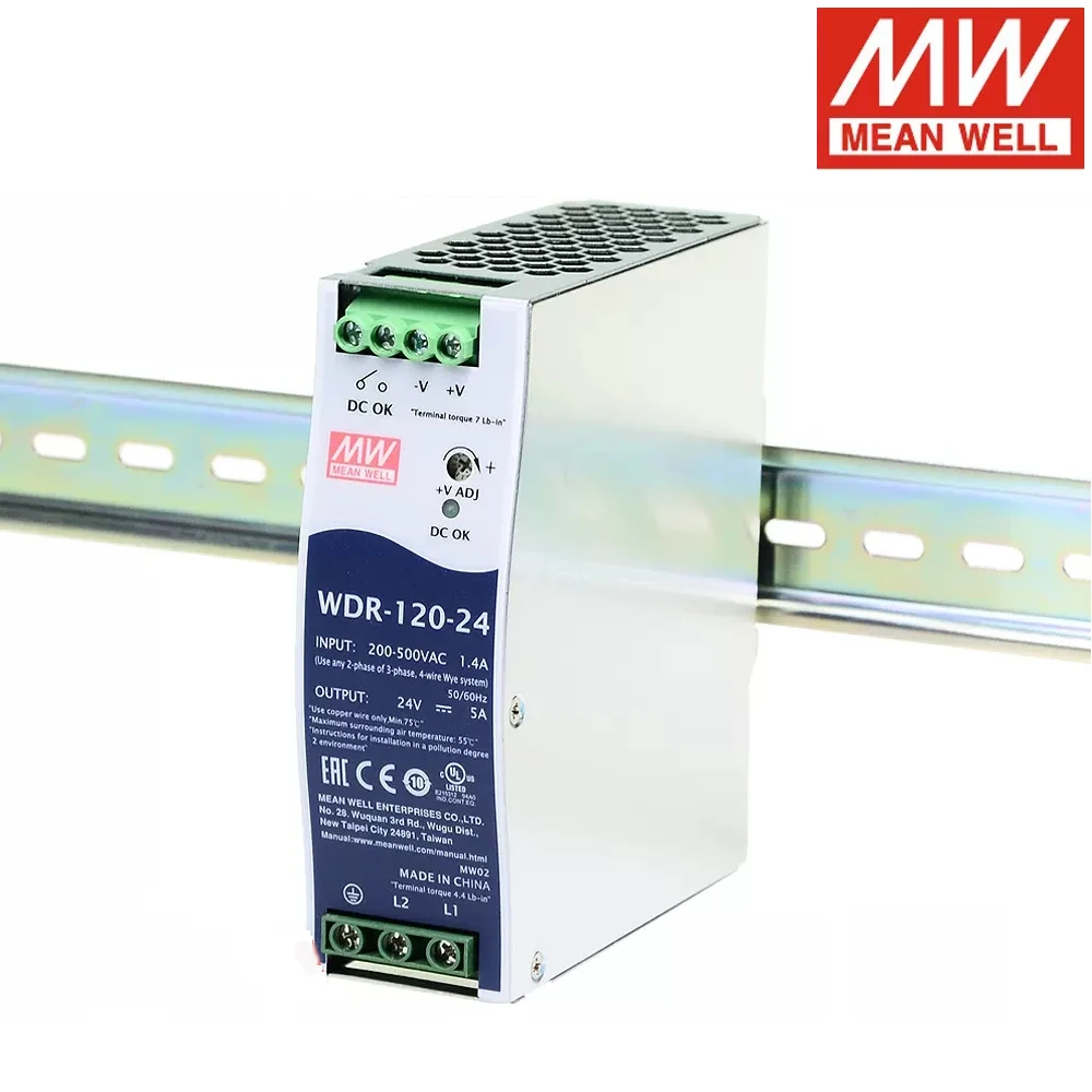 

Mean Well WDR-120 180-550V AC TO DC 12V 24V 48V Din Rail Single Output Switching Power Supply