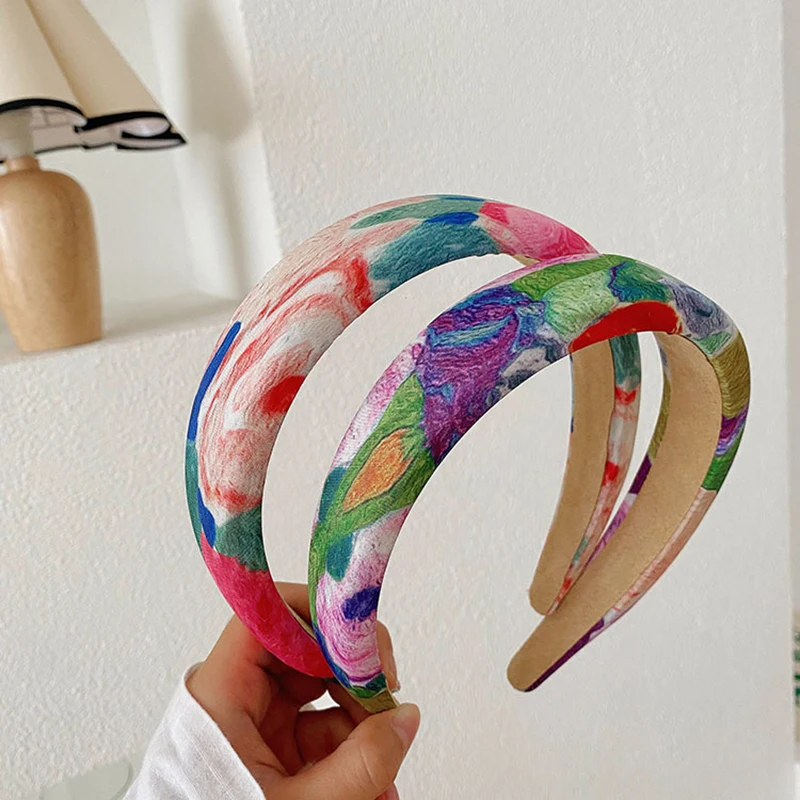 

Wholesale Color Oil Painting Sponge Headband Fashion Hair Accessories Women Trend Temperament Hairband Girl Hair Band Headwear