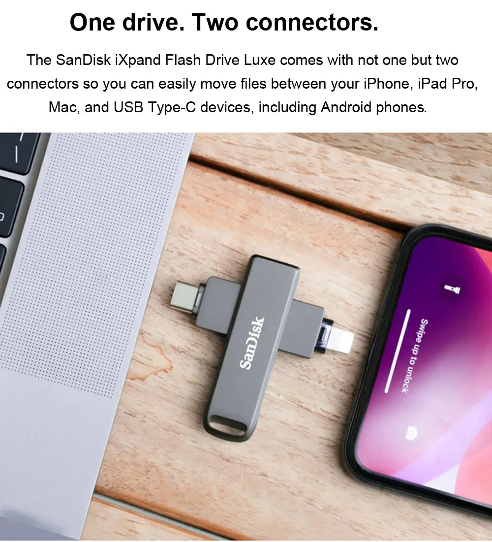 Lightning USB 3.0 Stick, MFi para iPhone e iPad, 256GB, 128GB, 64GB