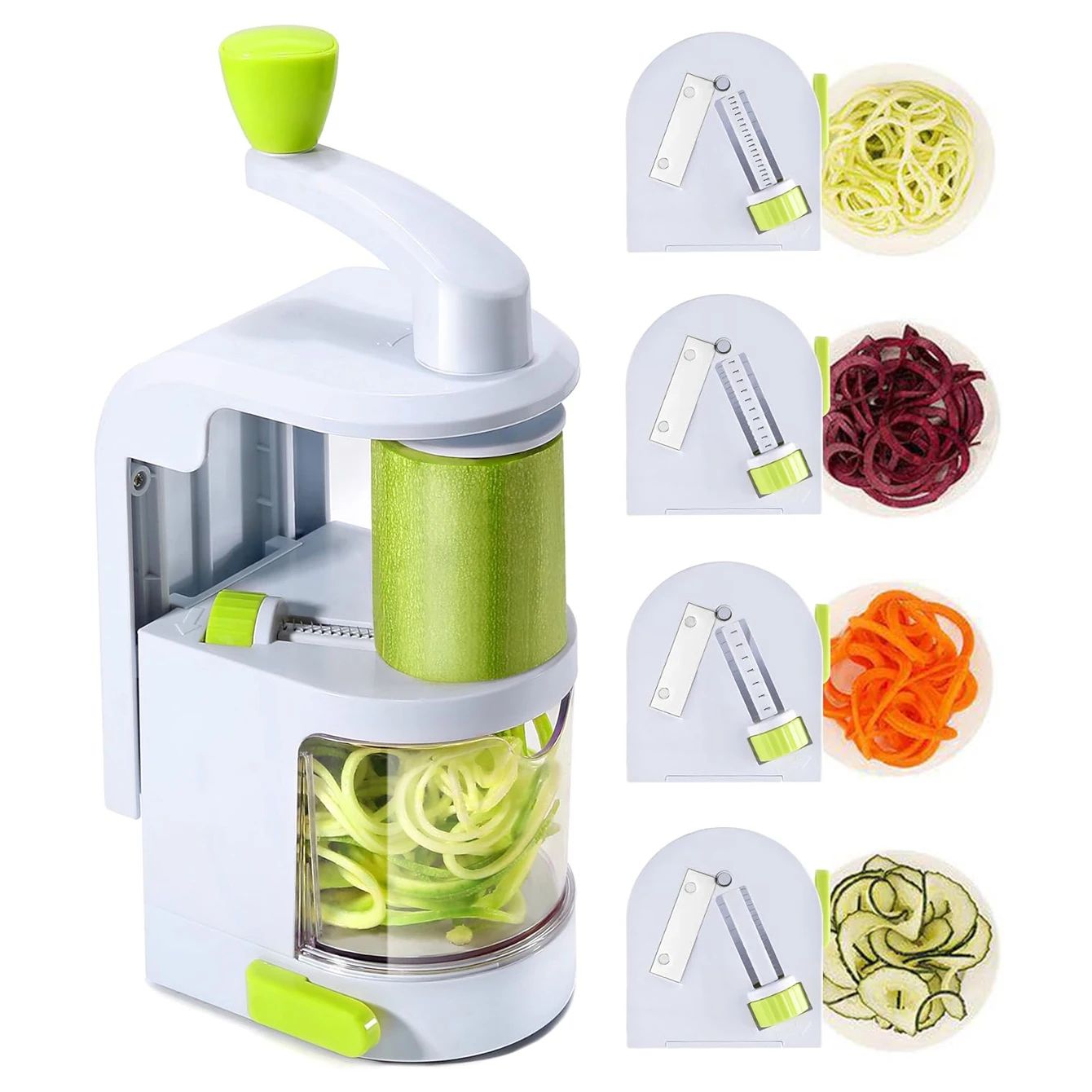 Spiralizer Vegetable Slicer 4 in 1 Rotating Blades Heavy Duty Veggie Spiralizer with Strong Suction Cup, Zucchini Spiral Noodle