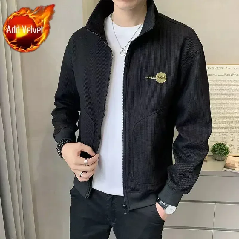thumbnail image 1 of Ropa para hombre Sudadera ajustada para hombre Sudadera con cremallera completa Sudadera sin capucha bordada Color pastel Barata de una pieza Invierno, 1 of 5