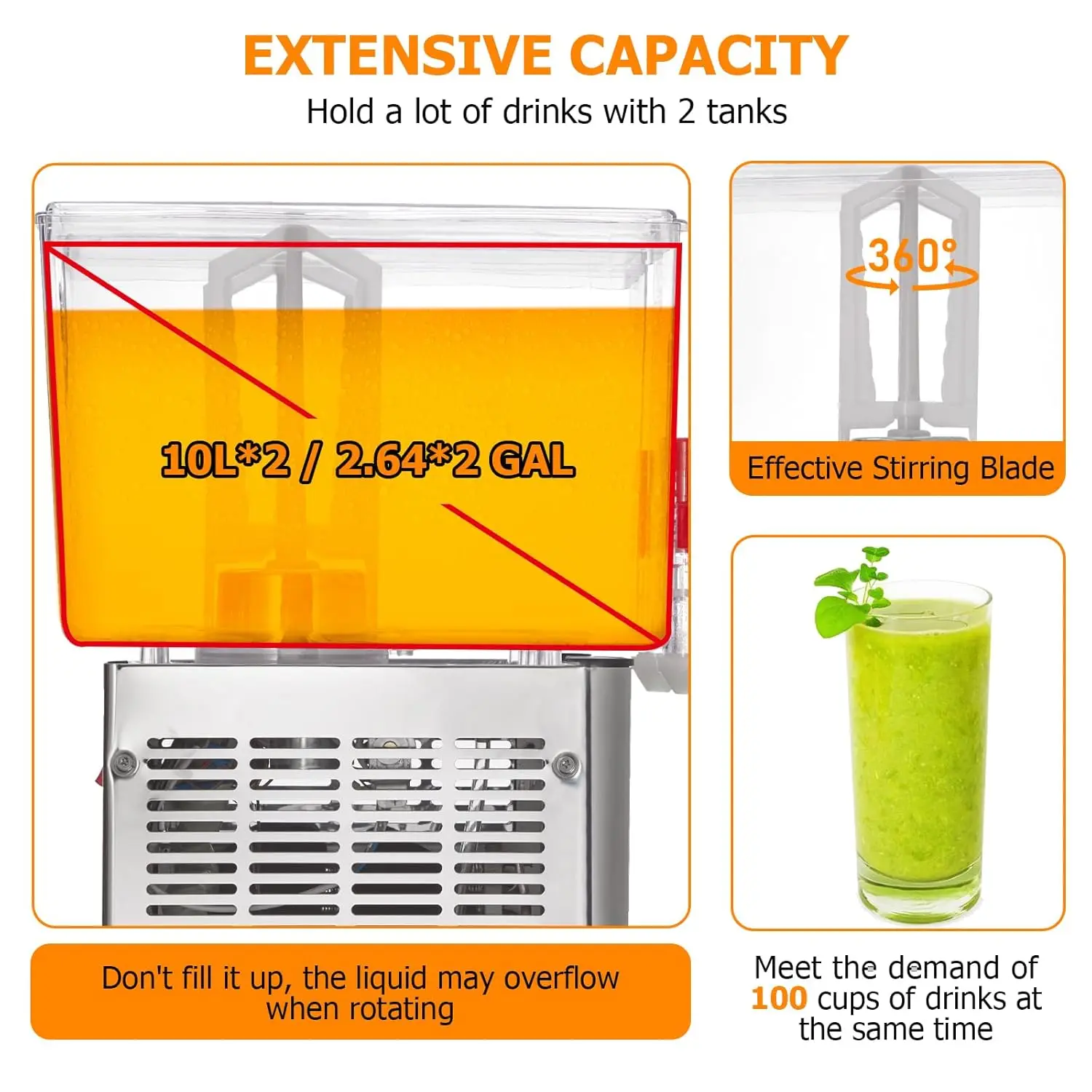 Commercial Beverage Dispenser, Towallmark 2 Tanks 5.28 Gallon 20L Commercial Juice Dispenser, 10 Liter Per Tank, 280W 5