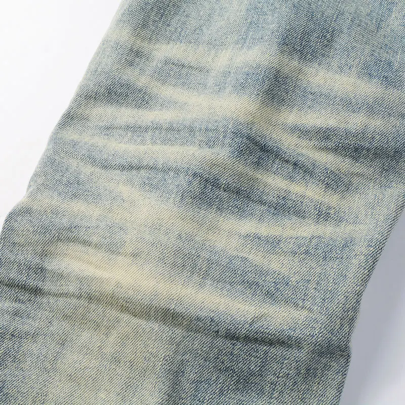 High Street Fashion Men Jeans Retro Blue Stretch Skinny Fit Hole Ripped Jeans Men Patched Designer Hip Hop Brand Pants Hombre