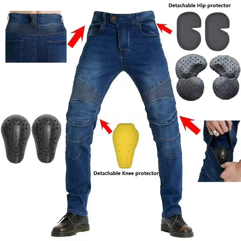 Heren Jeans Borduurwerk Motorbroek Pantalon Motorcross Riem Beschermende Kleding Motorrijbewijs Test Motos Jeans