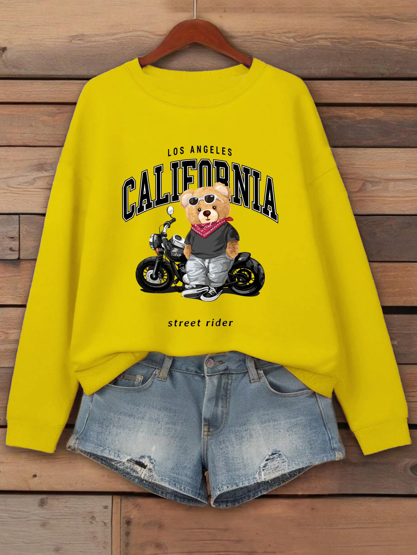 Street Rider Cool Bear Pattern Women Sweatshirt O-Neck Autumn Streetwear Unisex Jogging Casual Clothes Loose Fleece Pullover