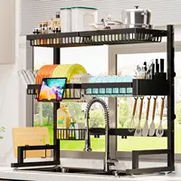 Over The Sink Dish Drying Rack (Expandable Height and Length) Snap-On Design 2 Tier Large Dish Rack (27-36L x 12W x 32.5-37H) 1