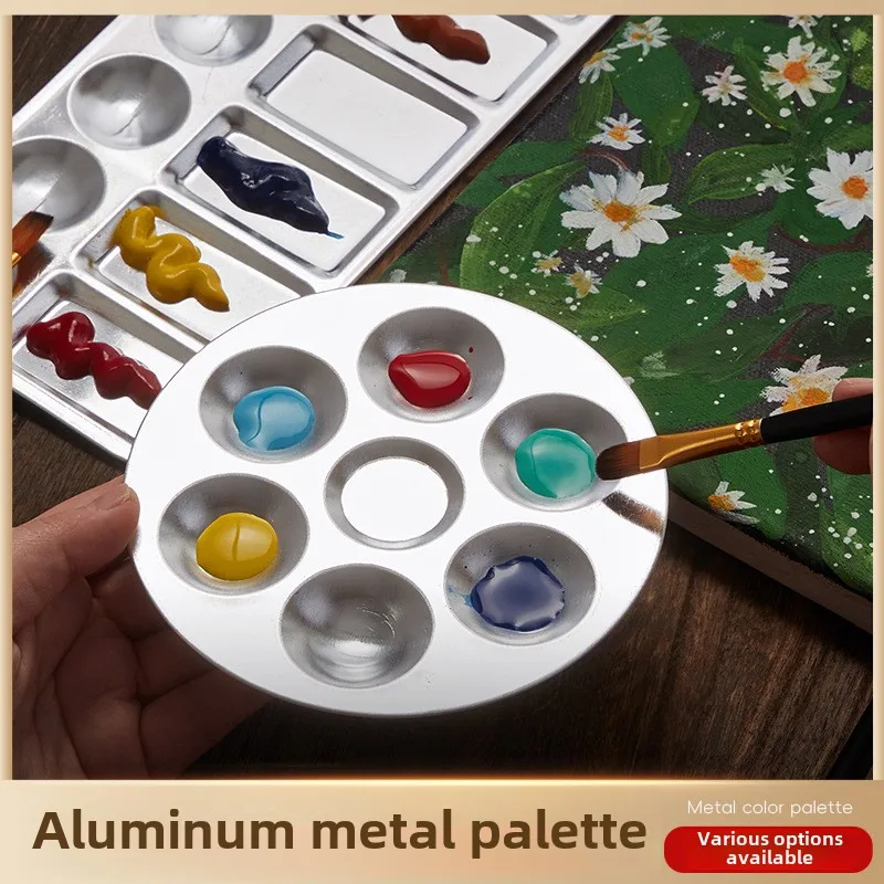 1 Pcs Metal Hand Drawn Watercolor Paint Tray 10 Hole Circular Painting Palette Aluminum Rectangular Palette Art Supplies paint tray color palette watercolor palette