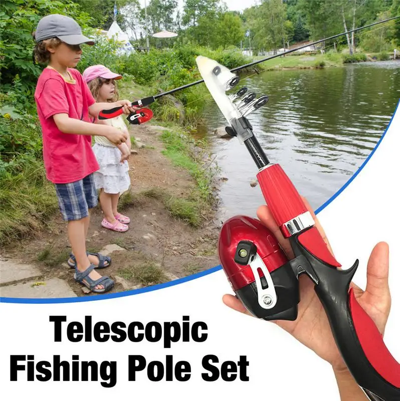 Kids Telescopic Fishing Pole Set Portable Lightweight Grip Fishing Rod Kit  With Spinning Reel For Child Beginners Fish Equipment