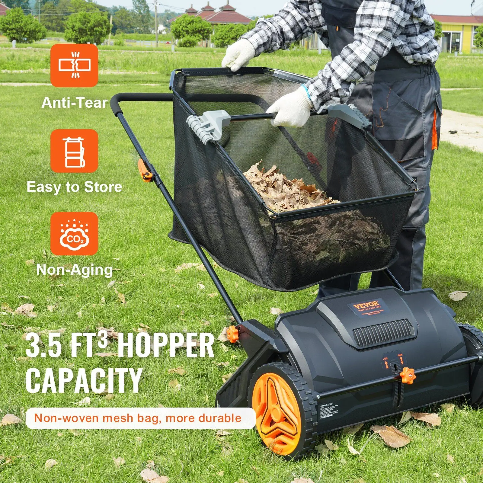 VEVOR Push Lawn Sweeper, 21-inch Leaf & Grass Collector, Strong Rubber Wheels & Heavy Duty Thickened Steel Durable to Use with L 4