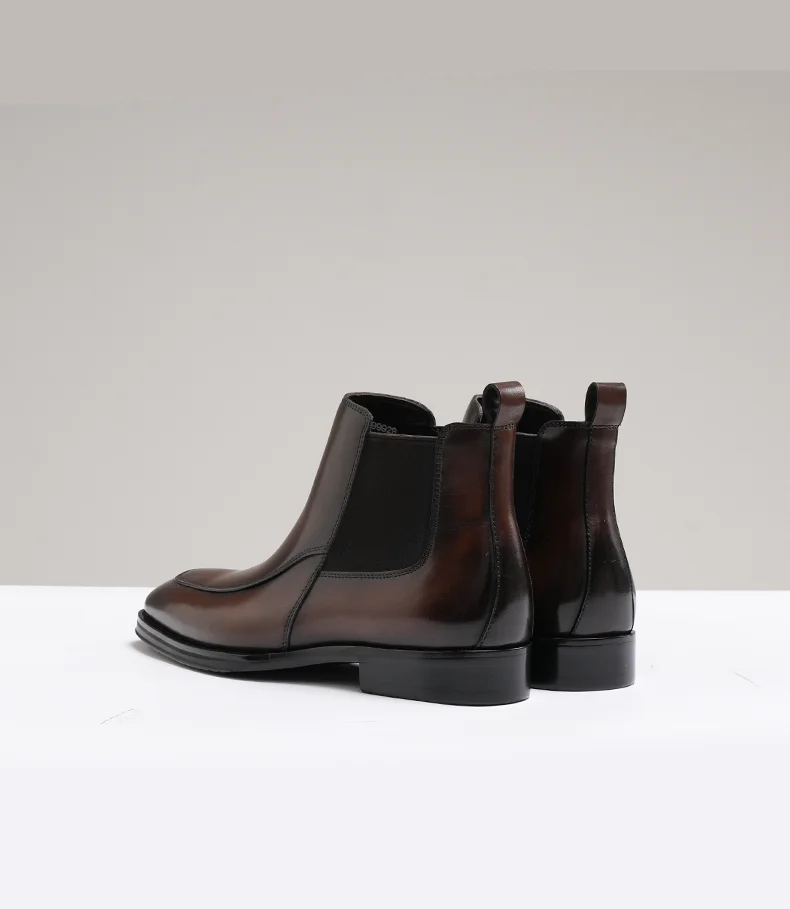 Britische Chelsea-Stiefel für Herbst und Winter, kurze Stiefel mit quadratischer Spitze, Oberschicht aus Rindsleder, formelle High-Top-Lederstiefel für Herren – Detail 6